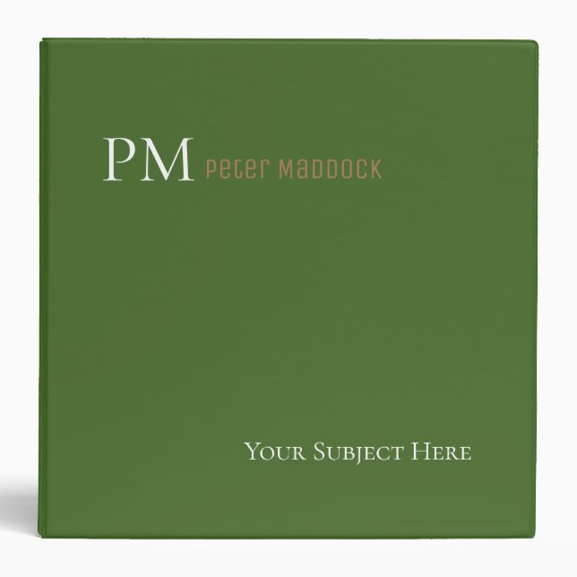 Simple Green Monogrammed Binder (Front)