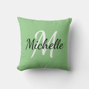 Simple Green Monogrammed Throw Pillow