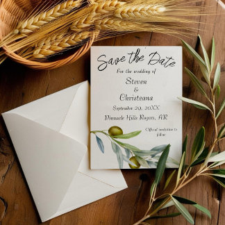 Simple Green Olive Branch Watercolor Photo Save The Date