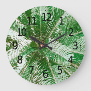 Simple Green Palm Leaves Artwork Wall Clock