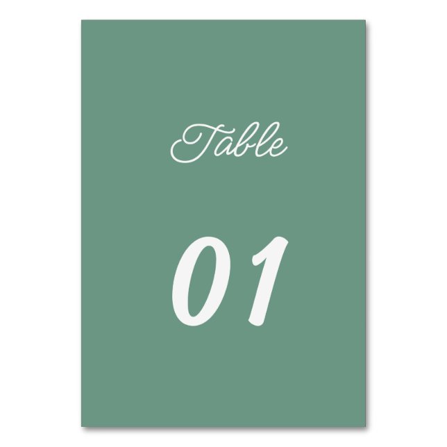 Simple Green Personalized Wedding Table Number (Front)