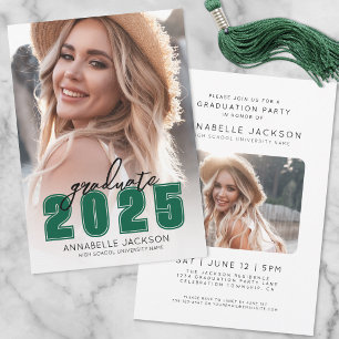 Simple Green Photo Graduation Invitation