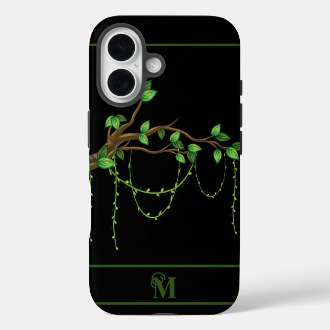 Simple Green Plant, Monogramed Initial  Case-Mate iPhone Case (Back)
