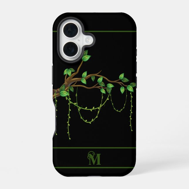 Simple Green Plant, Monogramed Initial  iPhone 16 Case (Back)