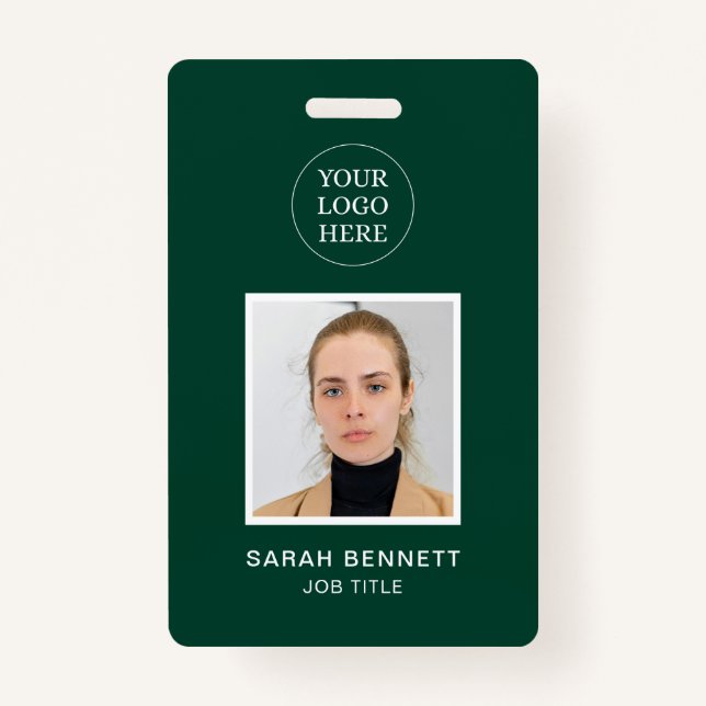 Simple Green Professional Employee Office Photo ID Badge (Front)