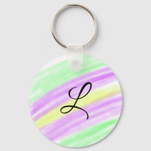 Simple green purple watercolor add your monogram n keychain