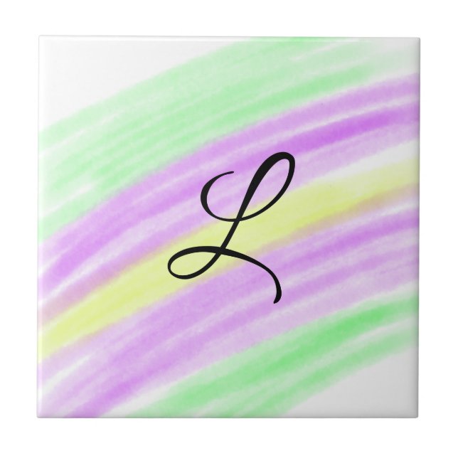 Simple green purple watercolor add your monogram n tile (Front)