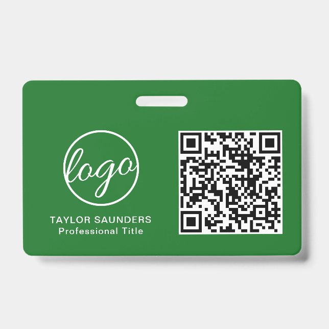 Simple Green QR Code Employee ID Badge (Front)