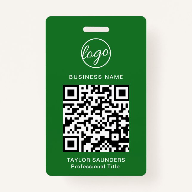 Simple Green QR Code Employee ID Badge (Front)