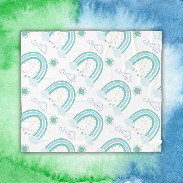 Simple Green Rainbow Boho on White | Fleece Blanket (Creator Uploaded)