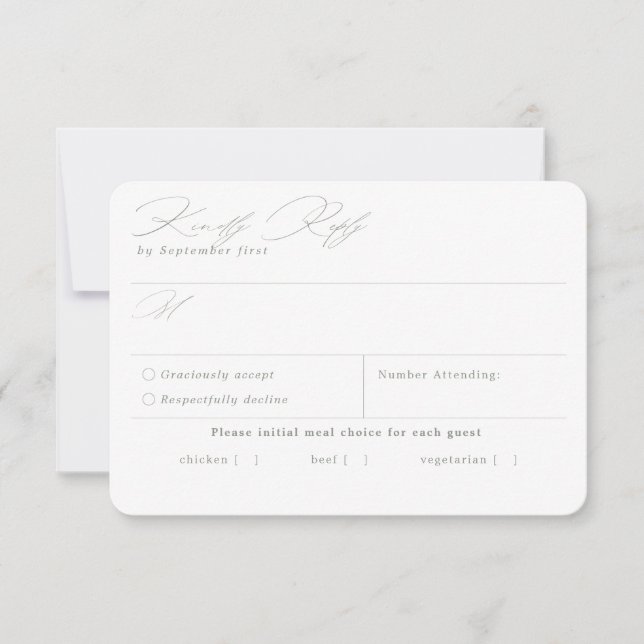 Simple Green Sage White Meal Choice RSVP Card (Front)