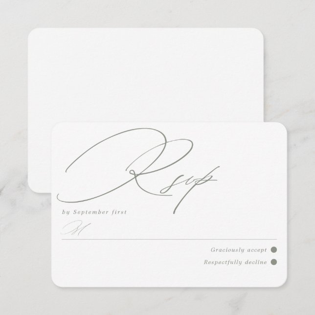 Simple Green Sage White  RSVP Card (Front/Back)