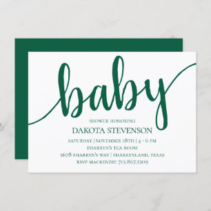 Simple Green Script   Bold Hunter Baby Shower Invitation