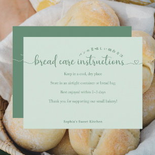 Simple Green Script Bread Care Instructions Bakery Thank You Card