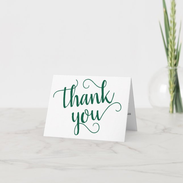 Simple Green Script | Hunter Flourish Heart Photo Thank You Card (Front)