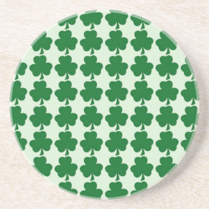 Simple Green Shamrock Pattern Sandstone Coaster