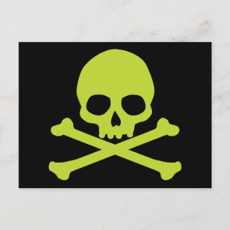 Simple Green Skull and Crossbones Postcard