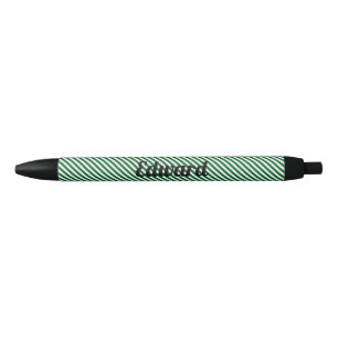 Simple Green Stripe Custom Name Black Ink Pen