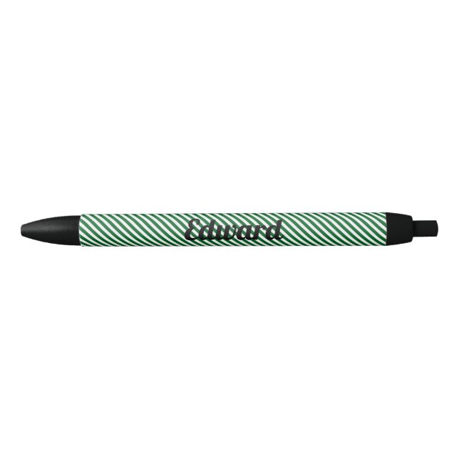 Simple Green Stripe Custom Name Black Ink Pen (Front)