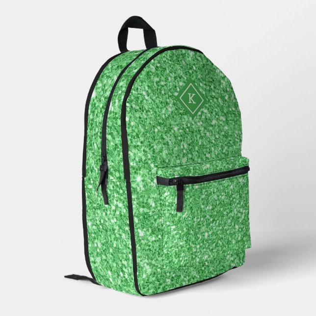Simple green tone glitter texture print | monogram printed backpack (Back Corner Left)