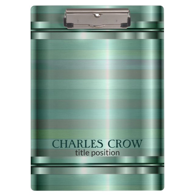 Simple Green Tones Stripes Clipboard (Front)