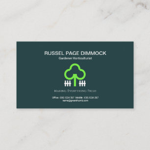 Simple Green Tree White Picket Fence Gardener Business Card