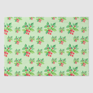 Simple green Watercolor Holly Berries Xmas Pattern Tissue Paper