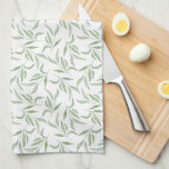 Simple Green Watercolor Leaves Botanical Pattern Kitchen Towel<br><div class="desc">Beautiful kitchen towel design with hand painted watercolor pattern featuring pale sage green leaves on a clean white background.</div>