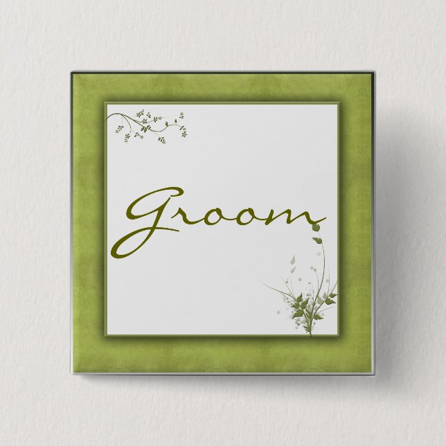 Simple Green Wedding Design 2 Inch Square Button (Front)