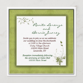 Simple Green Wedding Floral Invitation