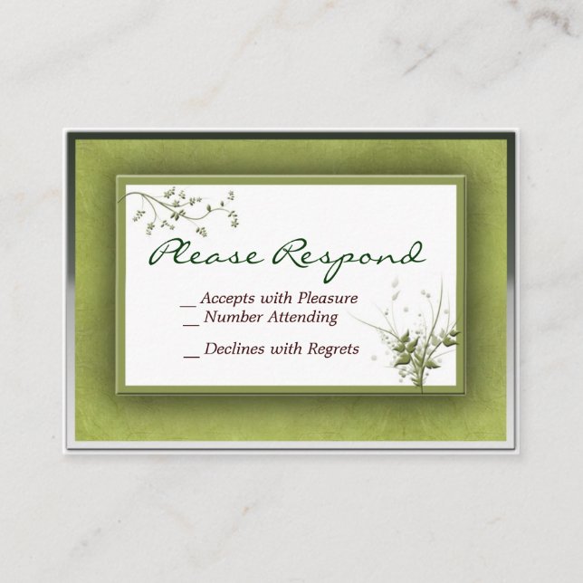 Simple Green Wedding Floral RSVP - Customized Enclosure Card (Front)