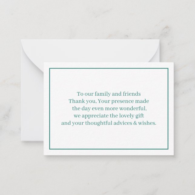 Simple Green Wedding Thank You  Card (Back)