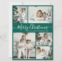 Simple Green White 5 Photo Collage Christmas