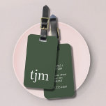 Simple Green White Masculine Monogram Luggage Tag<br><div class="desc">Simple elegant customizable luggage tag design with green background,  white bold monogram.</div>