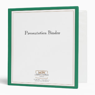 Simple Green White Monogram Business Binder
