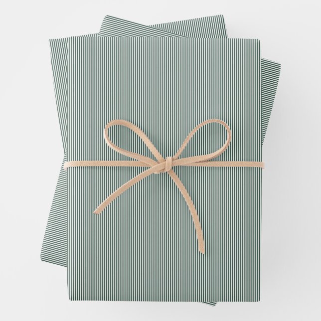 Simple green white small stripe Christmas holiday Wrapping Paper Sheet (In situ)