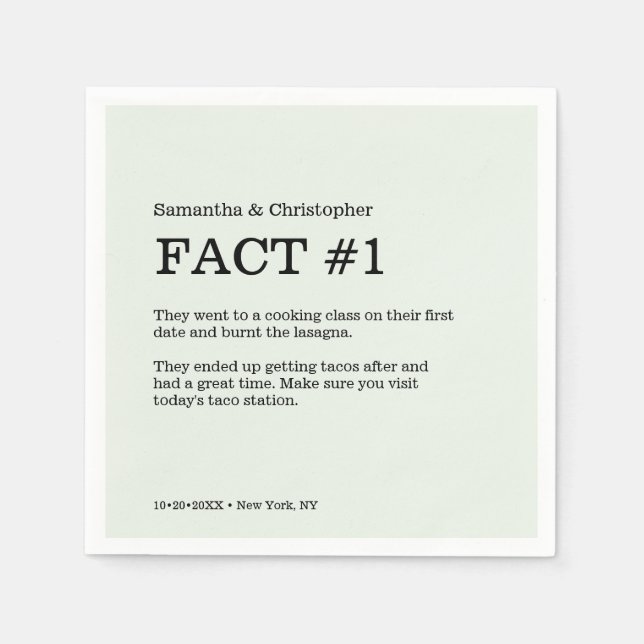 Simple green White Wedding Fact Napkin (Front)