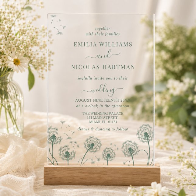 Simple Green Wildflower Wedding  Acrylic Invitations (Creator Uploaded)