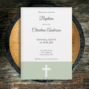 Simple, Green with a Cross Baptism Invitation