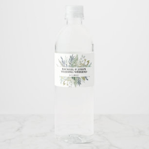 Simple Greenery and Foliage Wedding Water Bottle Label