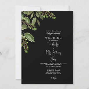Simple Greenery B/W 5x7 Wedding Invitation
