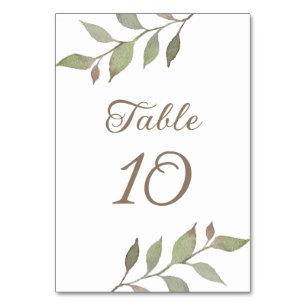 Simple Greenery Botanical Leaves Wedding Table Number