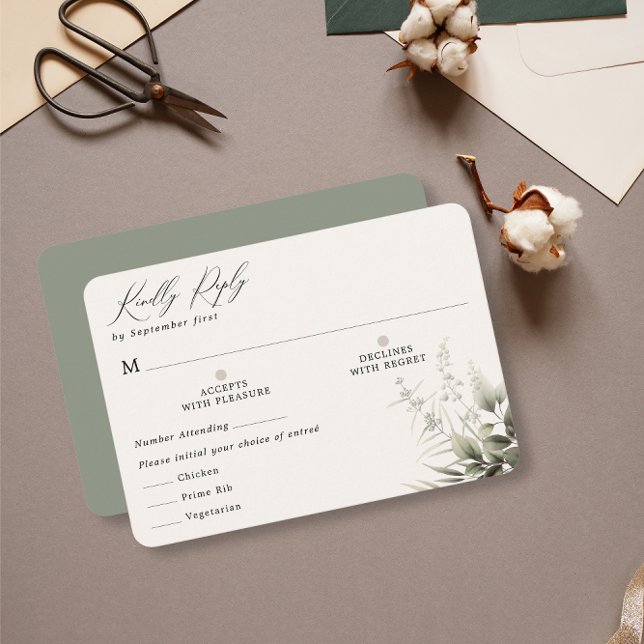 Simple Greenery Botanical RSVP Card With Meal (Creator Uploaded)