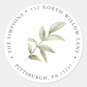Simple Greenery Branch Return Address Classic Round Sticker