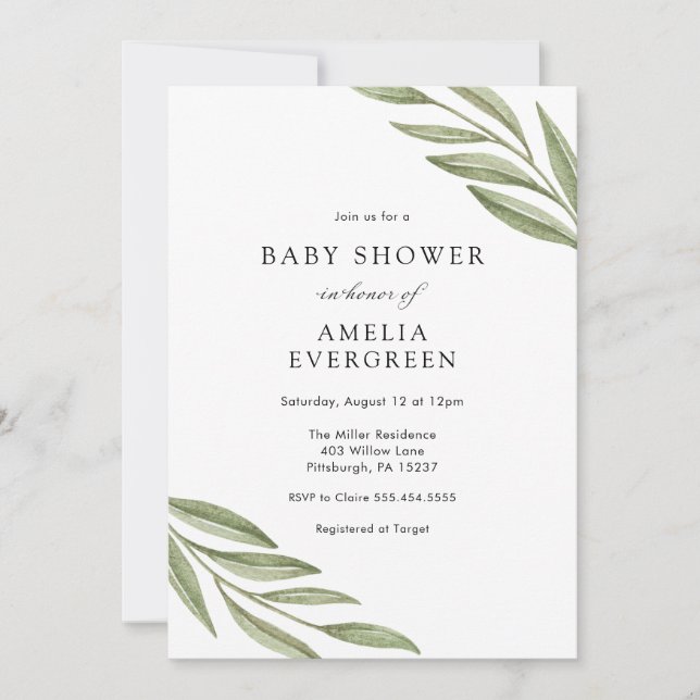 Simple Greenery Branches Baby Shower Invitation (Front)