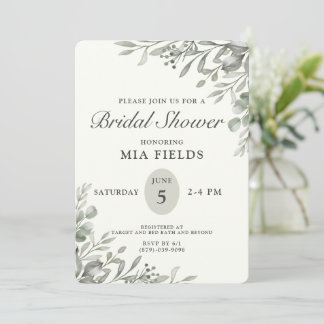Simple Greenery Bridal Shower Invitation 