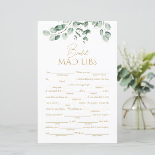 Simple Greenery Bridal Shower Mad Libs Game