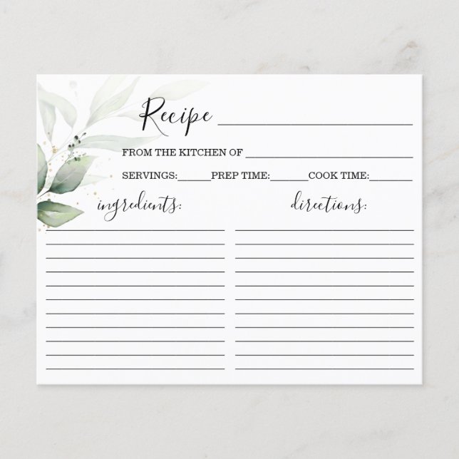 Simple Greenery Bridal Shower Recipe Card (Front)