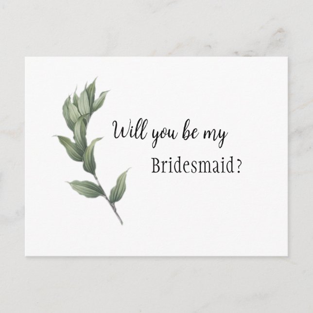 Simple Greenery Bridesmaid Proposal Postcard (Front)