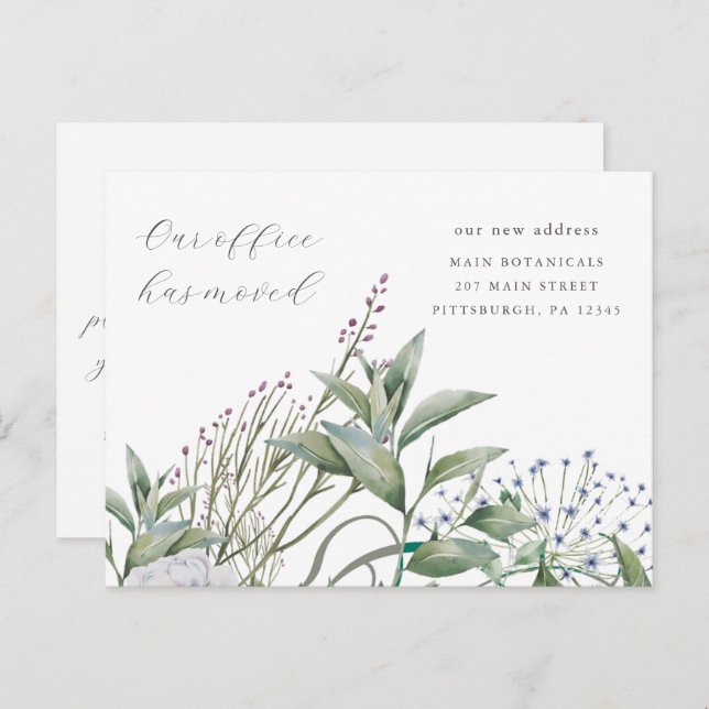 Simple Greenery Business Office Moving Annoucement Postcard (Front/Back)